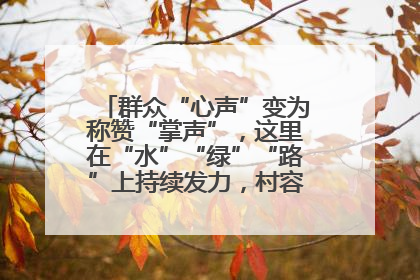 群众“心声”变为称赞“掌声”，这里在“水”“绿”“路”上持续发力，村容村貌焕然一新