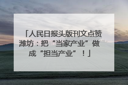 人民日报头版刊文点赞潍坊：把“当家产业”做成“担当产业”！