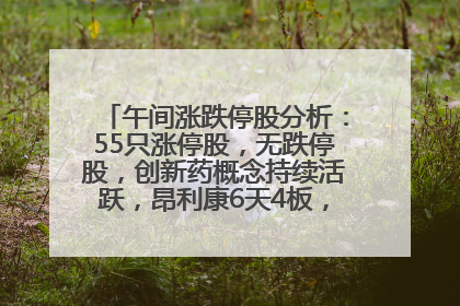 午间涨跌停股分析：55只涨停股，无跌停股，创新药概念持续活跃，昂利康6天4板，众生药业2连板
